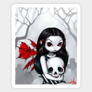 Creepy Cute Goth Fairy Girl with Skull Magnet